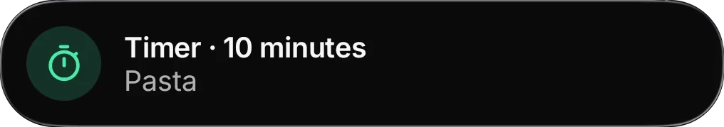 Pop-up: timer, 10 minutes, pasta